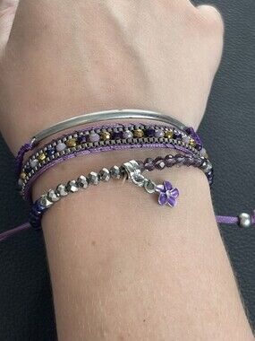 3 Purple Bracelets, Stacker, Beaded